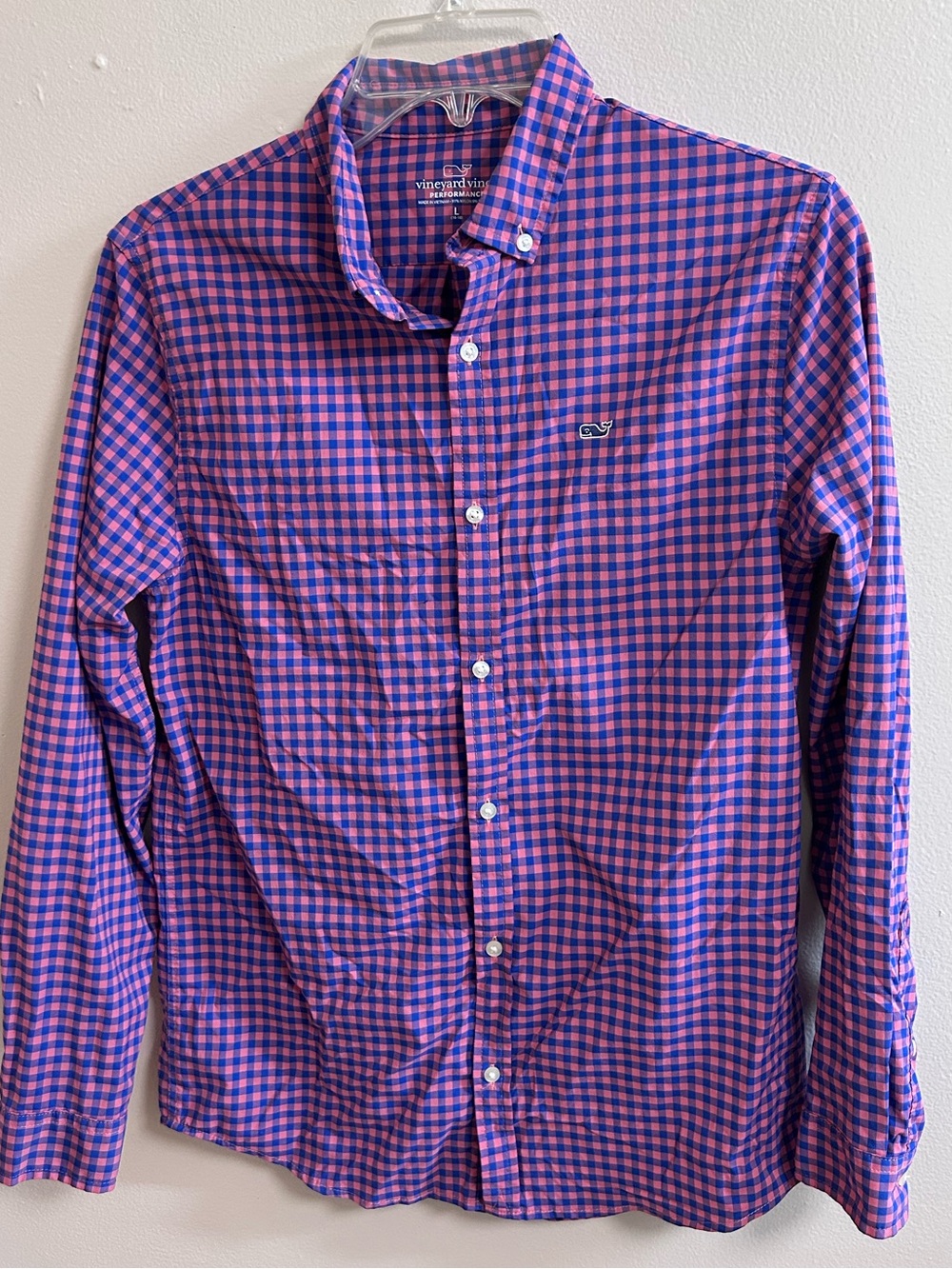 Vineyard Vines Youth Boys' Performance Gingham LS  Button-Down Shirt L (16-18)